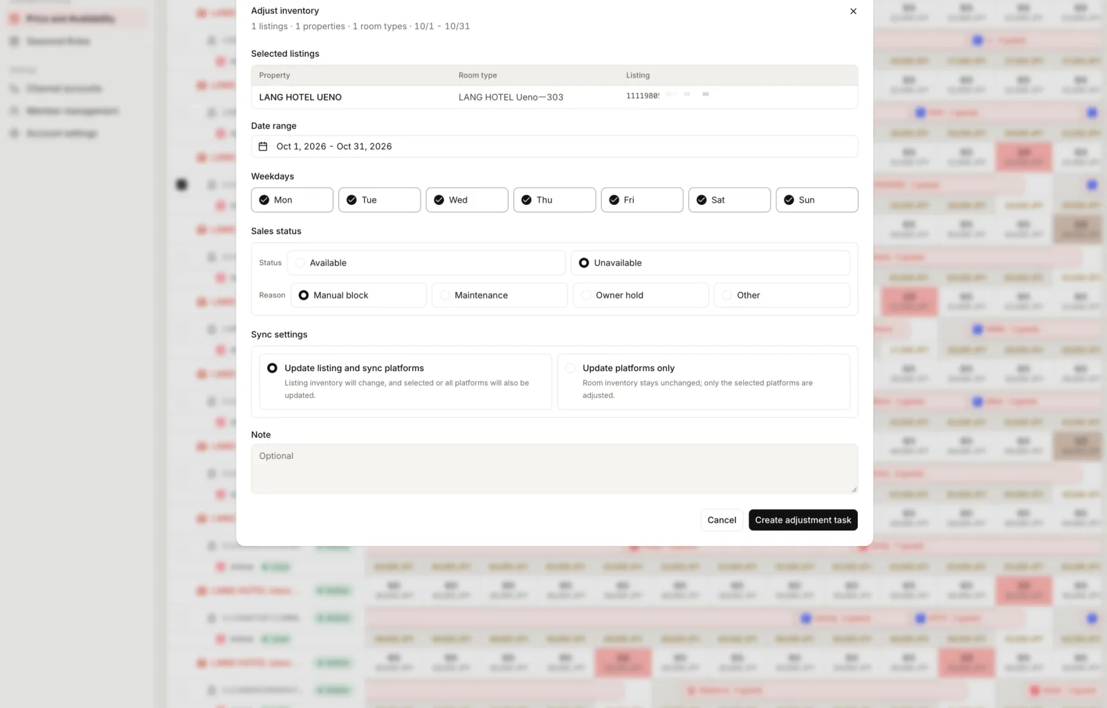 Booking calendar & rate management